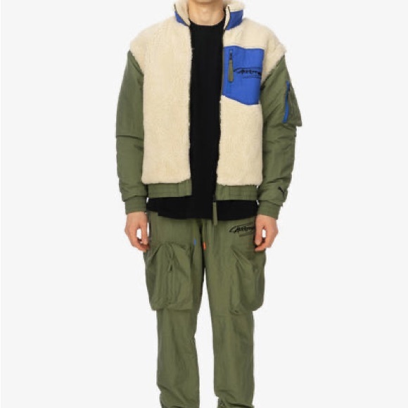 Puma x Attempt Sherpa Bomber Zip Up Olive Beige Mens Jacket 598257 75 - Picture 11 of 11